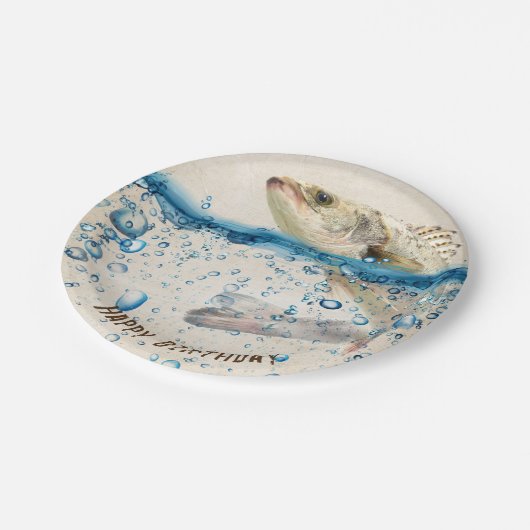Verjaardag vis springen uit het water papieren bordje (Gekanteld)