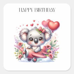 Verjaardag vliegende koala vierkante sticker