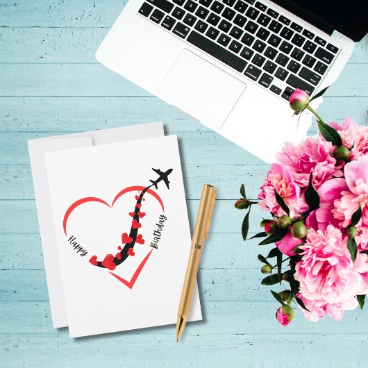 Verjaardag Vliegtuig Hart Vliegtuigbediende Feestdagenkaart