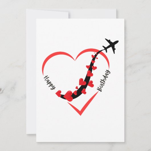 Verjaardag Vliegtuig Hart Vliegtuigbediende Feestdagenkaart (Voorkant)