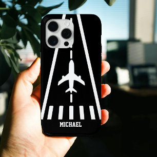 Verjaardag Vliegtuig Landing Landingsbaan Zwart en iPhone 15 Pro Max Hoesje