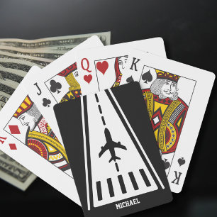 Verjaardag Vliegtuig Landing Landingsbaan Zwart en Pokerkaarten