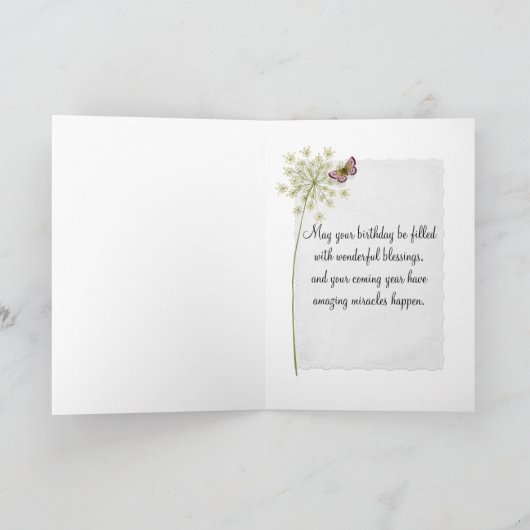 Verjaardag vlinder op bladerbloem kaart (Binnen)