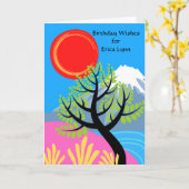 Verjaardag Voeg een naam toe Red Sun Mount Fuji Kaart (Gele Bloem)