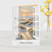 Verjaardag Voetafdrukken In Strand Zandraam Kaart (Gele Bloem)