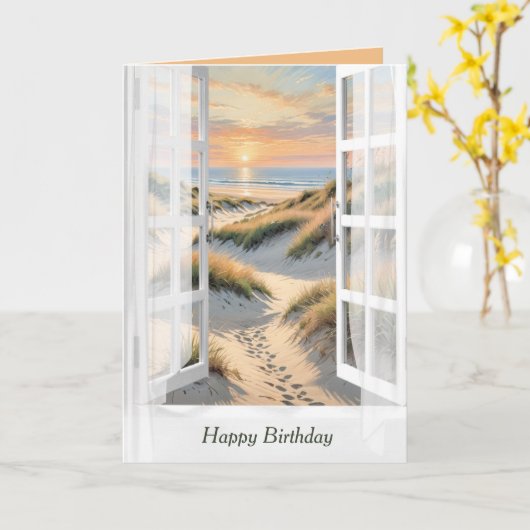 Verjaardag Voetafdrukken In Strand Zandraam Kaart (Gele Bloem)