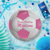  Verjaardag Voetbal Roze en Wit Papieren Bordje (Feest)