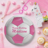  Verjaardag Voetbal Roze en Wit Papieren Bordje (Feest)