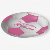  Verjaardag Voetbal Roze en Wit Papieren Bordje (Gekanteld)