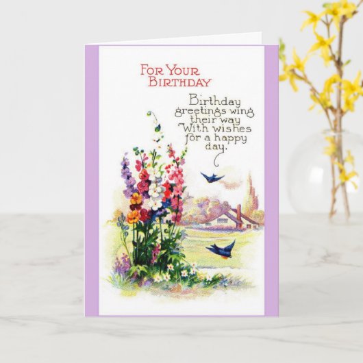  verjaardag - Vogels brengen groeten, Kaart (Gele Bloem)