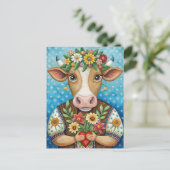 Verjaardag volkskunst met hart koe  briefkaart (Staand voorkant)