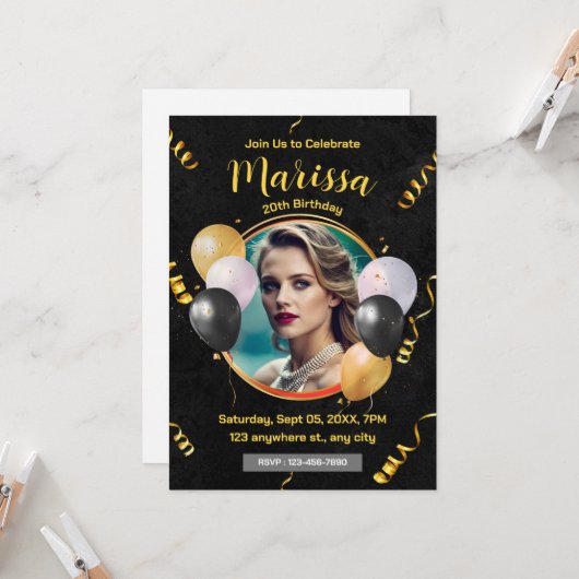 Verjaardag Volwassen Partij Personaliseer Uitnodig Kaart (Voorkant / Achterkant in situ)