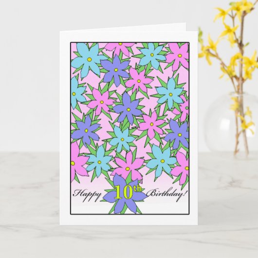 Verjaardag voor 10-jarig meisje, pastelbloemen kaart (Gele Bloem)