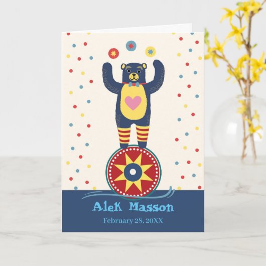 Verjaardag voor Circus Beer Jongleerend Kind  Kaart (Gele Bloem)