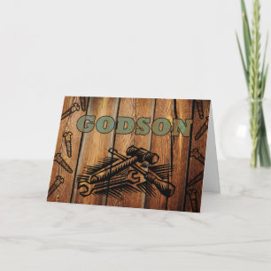 Verjaardag voor Godson, gereedschap en hout Kaart