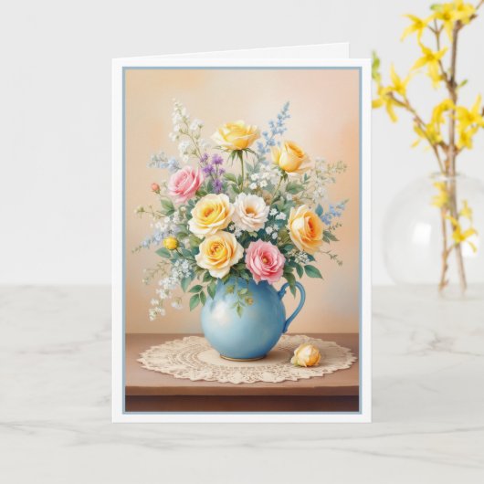 Verjaardag voor haar boeket van Rozen en wilde blo Kaart (Gele Bloem)