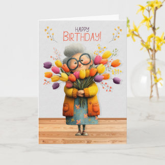 Verjaardag voor haar schattige oude vrouw met tulp kaart