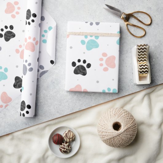 Verjaardag voor honden, hondenpootafdrukken patroo cadeaupapier (Crafts)