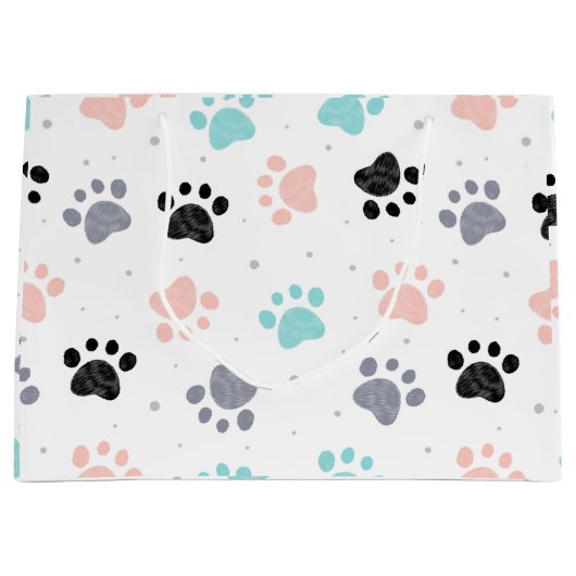 Verjaardag voor honden, hondenpootafdrukken patroo groot cadeauzakje (Voorkant)