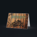 Verjaardag voor Hubby / Man, Hulpmiddelen en Hout Kaart<br><div class="desc">Verjaardag wenskaart voor een speciale hubby / man. Kaart is voorzien van een faux houtverbrand ontwerp van gereedschappen en schroeven op een houtlijkende achtergrond. Digitale kunst afbeelding gemaakt met foto's en digitale elementen om creëer een houtverbrande look. De letters zien eruit alsof ze een blauw-groene kleur hebben gekregen. Kunst, afbeelding...</div>