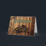 Verjaardag voor Hubby / Man, Hulpmiddelen en Hout Kaart<br><div class="desc">Verjaardag wenskaart voor een speciale hubby / man. Kaart is voorzien van een faux houtverbrand ontwerp van gereedschappen en schroeven op een houtlijkende achtergrond. Digitale kunst afbeelding gemaakt met foto's en digitale elementen om creëer een houtverbrande look. De letters zien eruit alsof ze een blauw-groene kleur hebben gekregen. Kunst, afbeelding...</div>