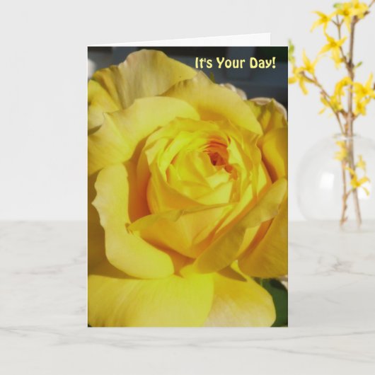 Verjaardag voor iedereen, gele roos. kaart (Gele Bloem)