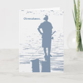 Verjaardag voor kleinzoon, jongen vissen van stron kaart (Voorkant)