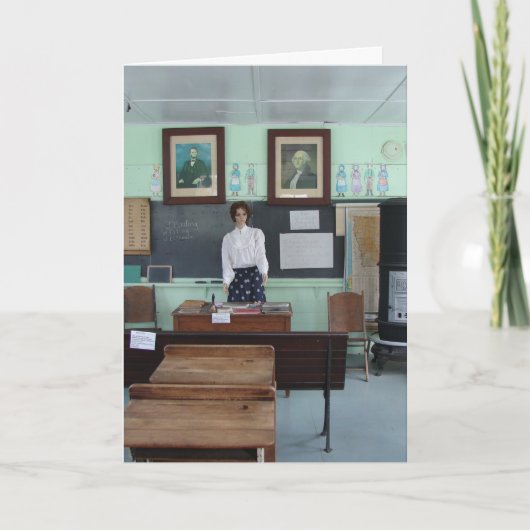 Verjaardag voor leraar, school met één lokaal kaart (Voorkant)