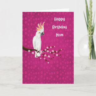 Verjaardag voor mama in hete roze met kaketoe kaart