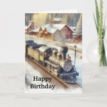 Verjaardag voor mannen vintage trein in de winter 
