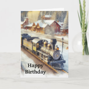 Verjaardag voor mannen vintage trein in de winter  kaart