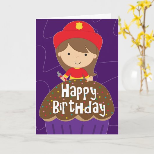 Verjaardag voor Meisje - Kleine Brandweerman en Cu Kaart (Gele Bloem)