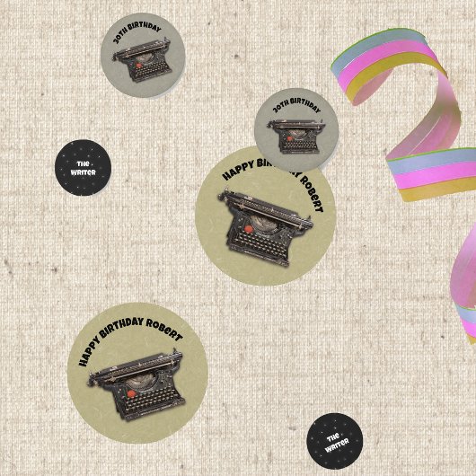 Verjaardag voor schrijver Black Typewriter Stars Confetti