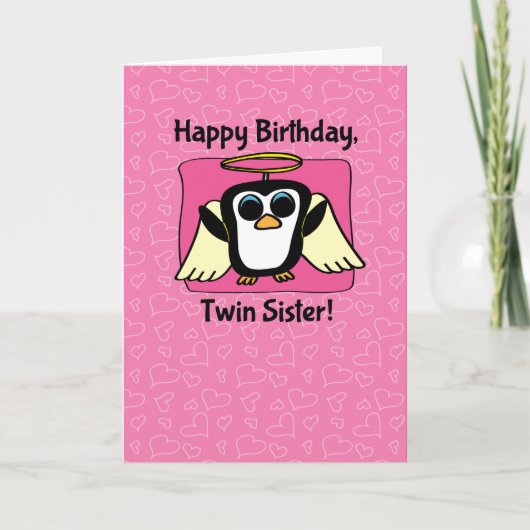 Verjaardag voor Twin Sister - Little Angel Penguin Kaart (Voorkant)