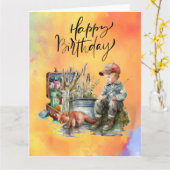 Verjaardag voor visliefhebbers met vis aquarel kaart (Gele Bloem)