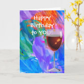 Verjaardag voor vriend-wijnglas kaart (Gele Bloem)