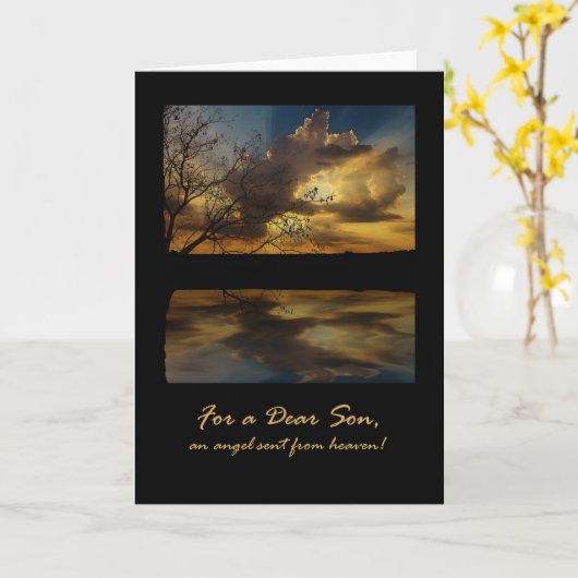 Verjaardag voor Zoon, Dramatische Zonsondergang en Kaart (Gele Bloem)