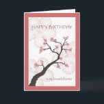 Verjaardag voor zuster, Chinese Bloesemboom Kaart<br><div class="desc">Mooie verjaardagskaart voor je zus is voorzien van een afbeelding van een Chinese bloesemboom met roze bloemblaadjes in een lijst van coördinerende kleuren.</div>