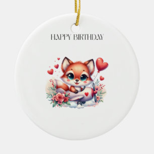 Verjaardag vos piloot keramisch ornament