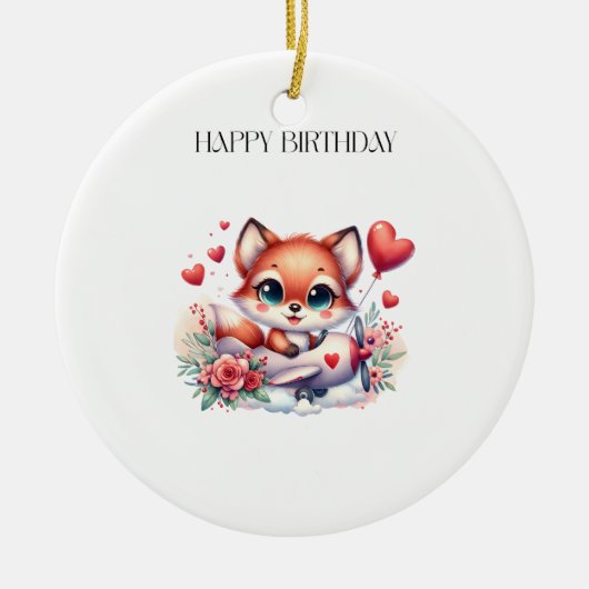 Verjaardag vos piloot keramisch ornament (Voorkant)