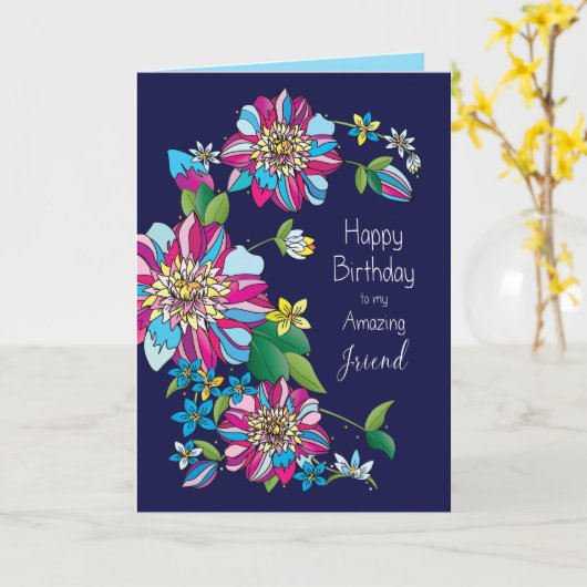 Verjaardag, Vriend, Heldere Vette & Kleurrijke Blo Kaart (Gele Bloem)