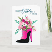 Verjaardag vriend Mooie Bloemen High Heel Schoen Kaart (Voorkant)