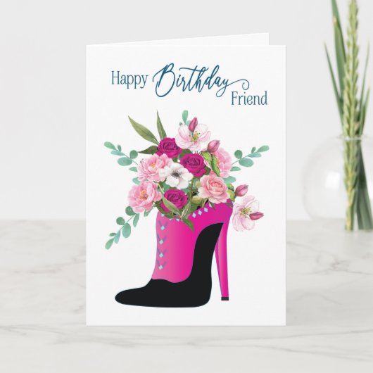 Verjaardag vriend Mooie Bloemen High Heel Schoen Kaart (Voorkant)