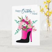 Verjaardag vriend Mooie Bloemen High Heel Schoen Kaart (Gele Bloem)