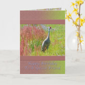Verjaardag, vriend, Sandhill Crane Bird Kaart (Gele Bloem)