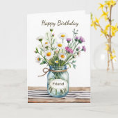 Verjaardag Vriend Wilde Bloemen Metselaars Pot Kaart (Gele Bloem)