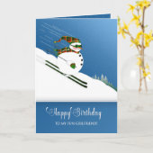 Verjaardag, Vriendin, Gelukkige Sneeuwman Skiën Kaart (Gele Bloem)