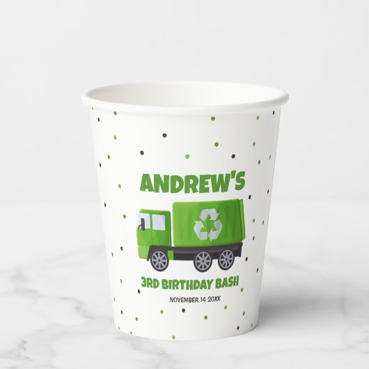 Verjaardag vuilniswagen papieren bekers (Achterkant)