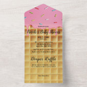 Verjaardag Waffel met Aardbeienijs All In One Uitnodiging (Binnen)