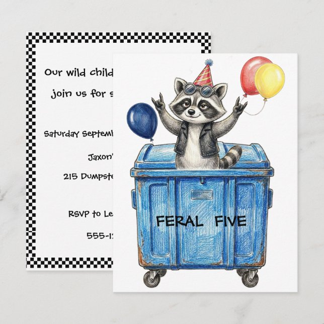 Verjaardag Wasbeer Feral Five Digitale Download (Voorkant / Achterkant)